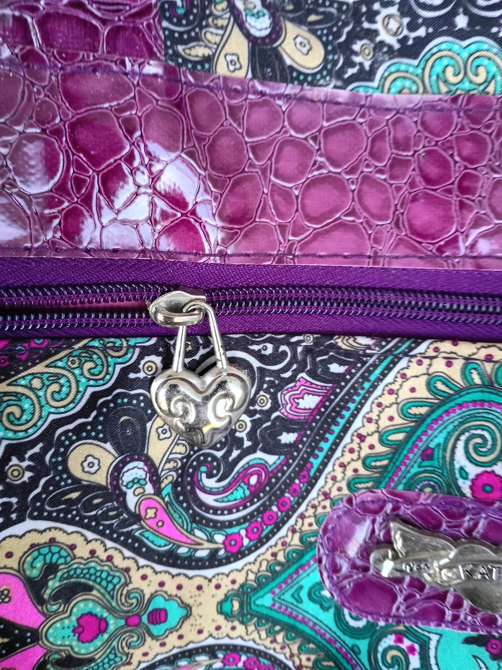 Kathy Van Zeeland Purple Paisley & Teal Roller Travel Tote💜🩵💜🩵 - Picture 3 of 15